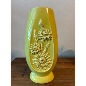 Vintage Red Wing USA Ceramic Pottery Yellowish Green Floral 12" Vase